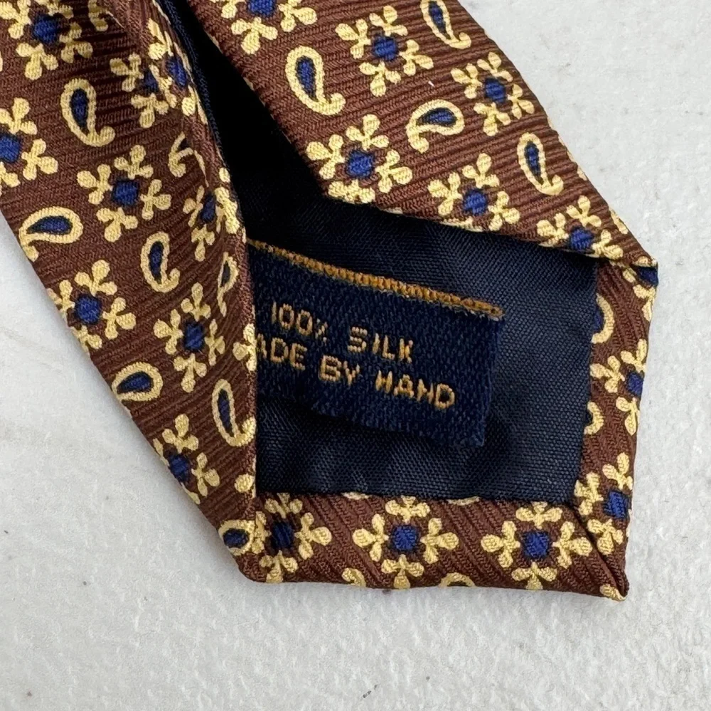 COACH Men's Luxury Paisley Silk Tie 100% Italian Silk hand made Brown Gold